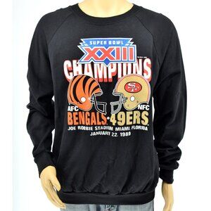 Rare Bengals & 49ers 1989 Super Bowl XXIII Black Vintage Garan Sweatshirt Sz XXL